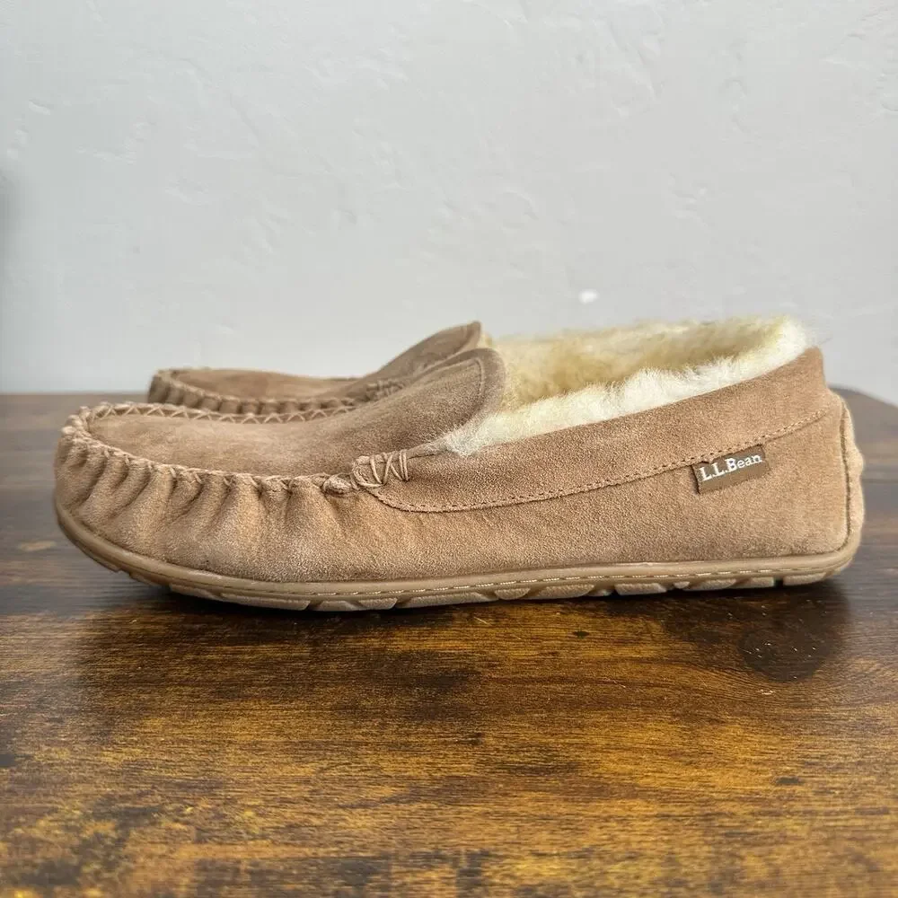 L.L. Bean Men’s Wicked Good Suede & Lamb Fur Slippers Venetian Loafers Size 10